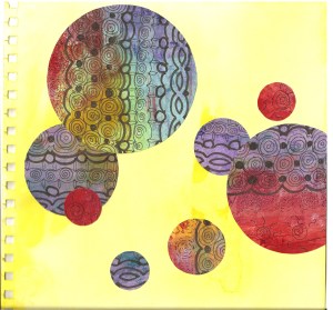 Doodled Rainbow Circles on Yellow