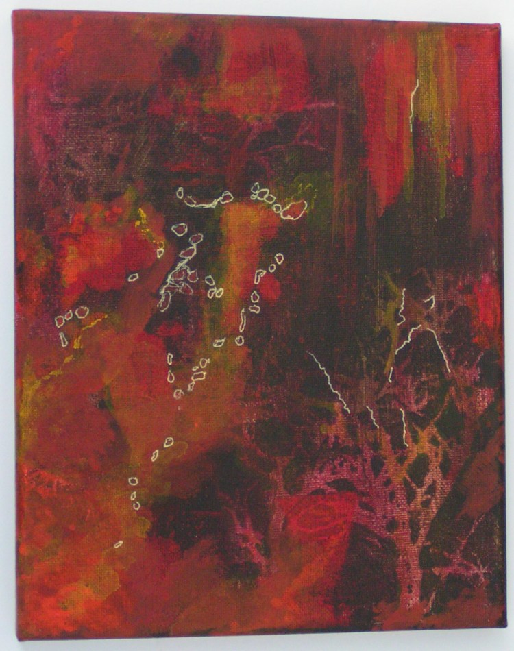 Red Mixed Media Painting