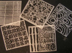 Small Commercial Stencils - Corrugated Lines, Tide Pool, Ripples, Nested Squares Full, Mixed Grid