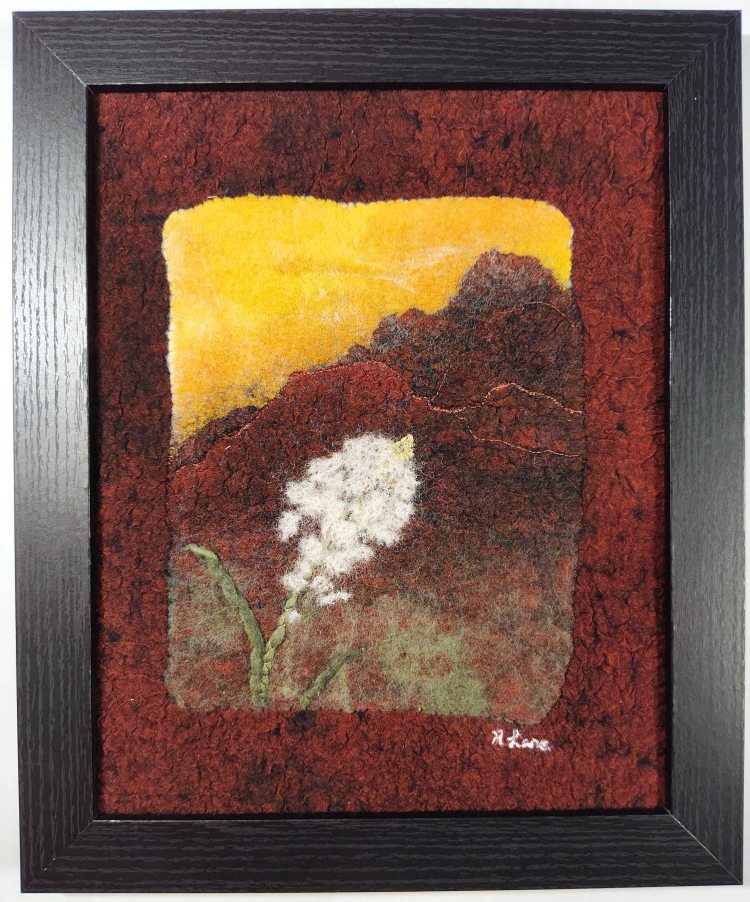 Framed Nuno Felted Landscape with Beargrass in Foreground