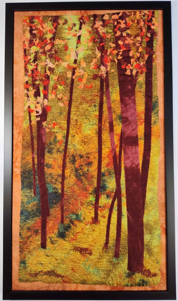 Framed Nuno Felted Landscape with Forest in Autumn